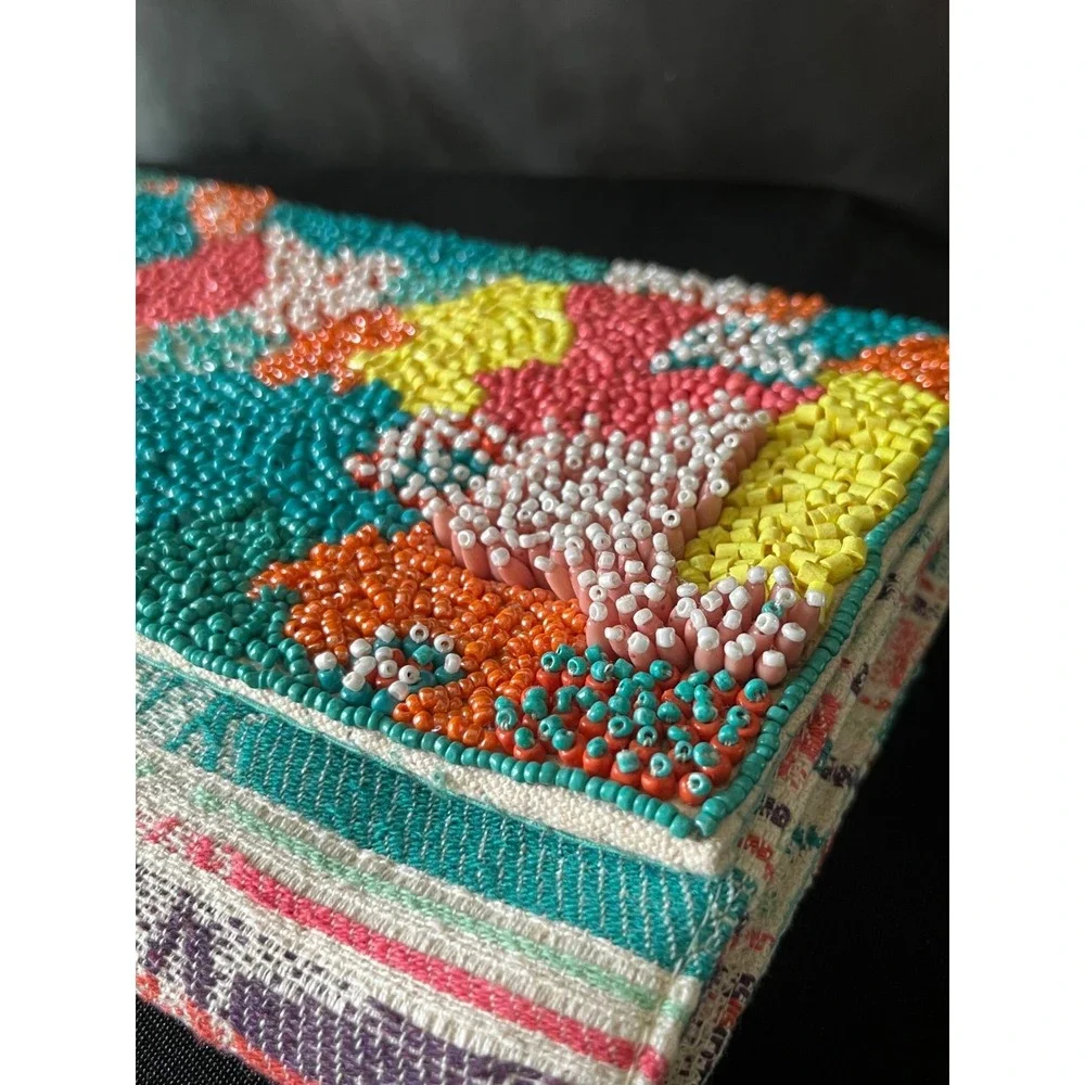 America‎ & Beyond Beaded Clutch Crossbody Handbag Turquoise Colorful Party Purse